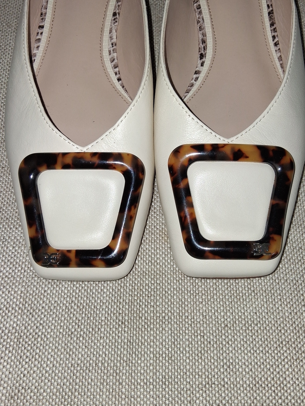 Sam Edelman Cream Square-Toe Mules with Tortoiseshell Buckle NWOT 8.5